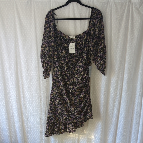 Astr Asymmetrical Floral Dress in Black and Purple Ditsy Print Women's XL - Picture 2 of 9